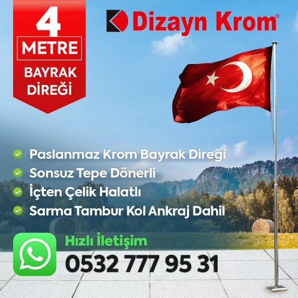 4 Metre Paslanmaz Krom Profesyonel Bayrak Direği